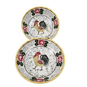 UCAGCO Vintage Early Provincial Hand Painted Rooster Roses 2 Cereal Bowls Japan